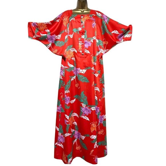 Vintage Paradise Hawaii Muumuu 4X Maxi Dress Hibiscus Dolman Resort Cruise Beach - Picture 1 of 7